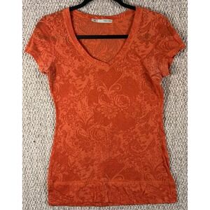 Maurices Burnout Floral Paisley V Neck Baby Tee Small Orange Vintage Y2K Top